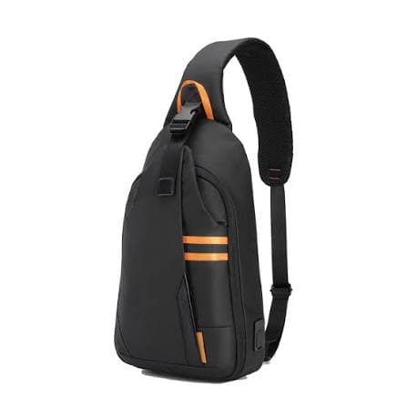 Black Sling Backpack with Orange Accents