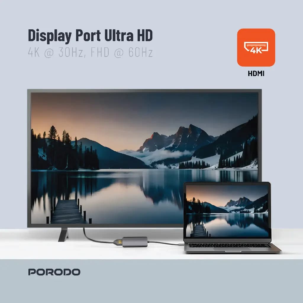 Porodo 4in1 HDMI 4K USB-C Hub