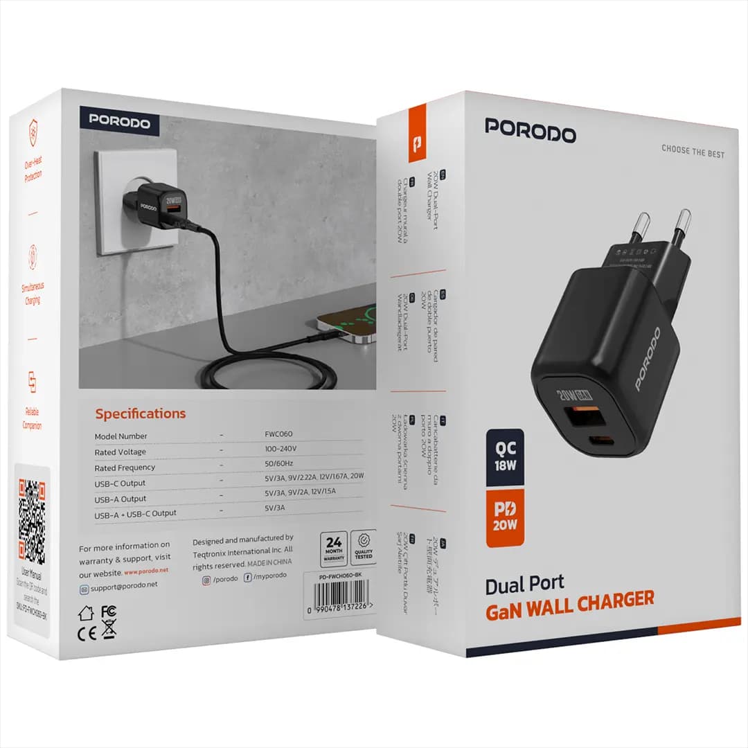 Porodo Dual Port Wall Charger