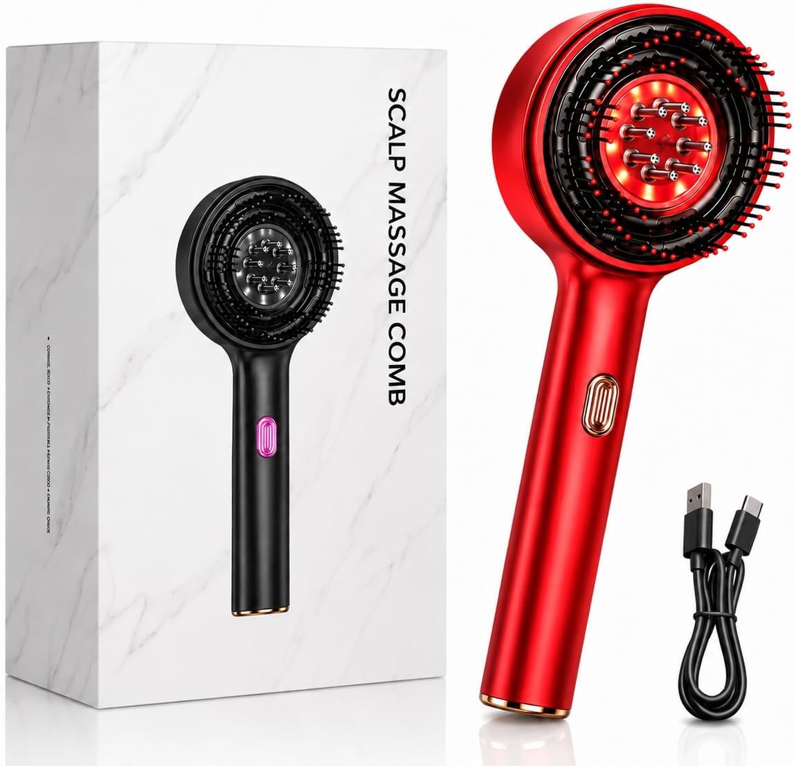 Cordless Scalp Massage Comb with Red Light Therapy