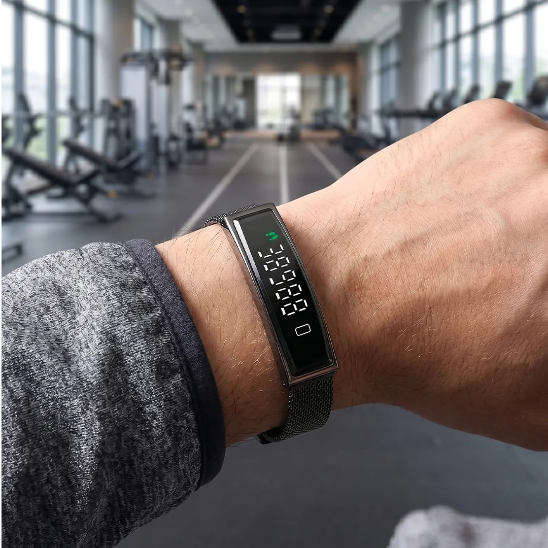 Digital Fitness Tracker Watch with Metal Mesh Band 3