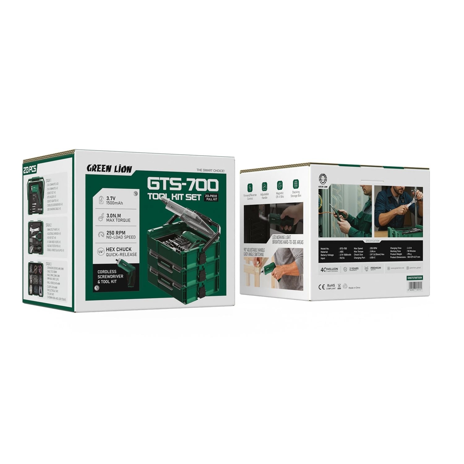 Green Lion 3-Tier Cordless Electric Screwdriver & Tool Kit 2