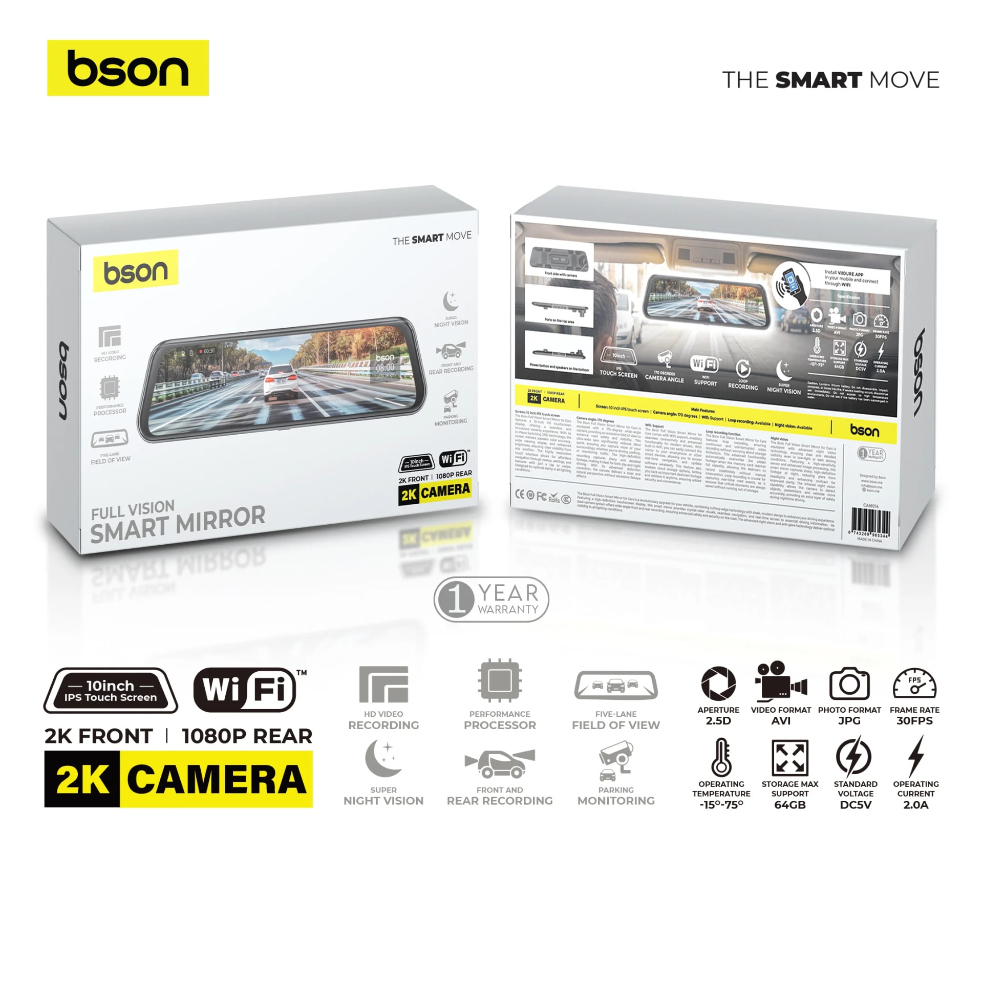 BSON Full Vision Smart Rearview Mirror 5