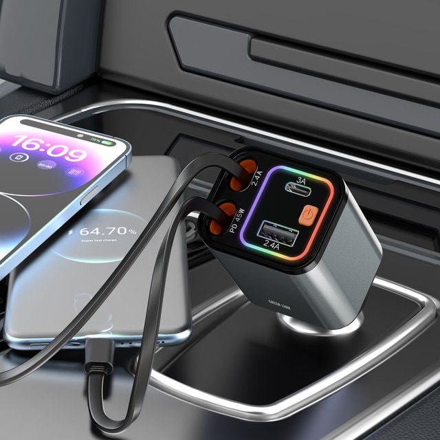 Car Charger with USB-C and Lightning Connectors 3