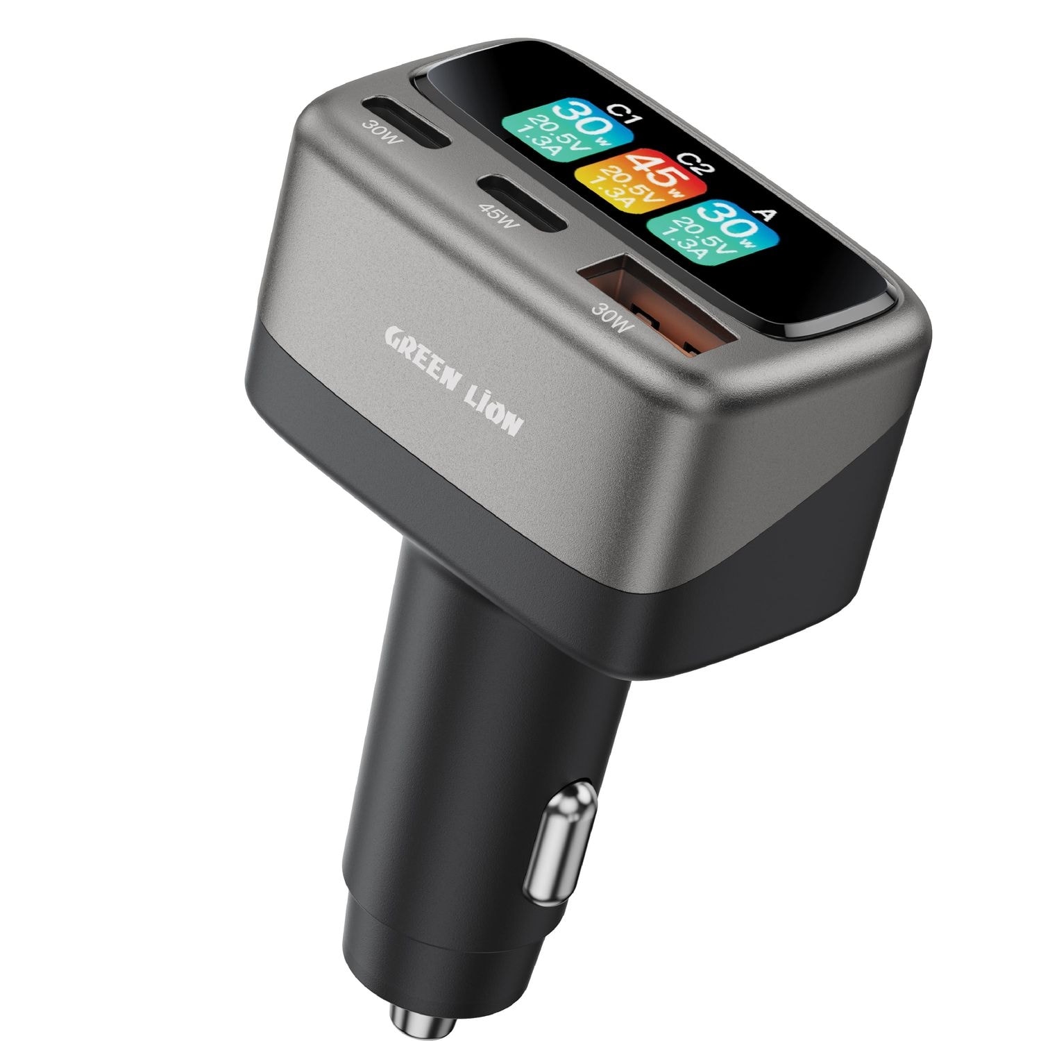 Green Lion 3-Port Car Charger with Power Display