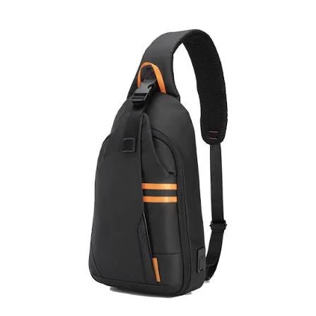 Black Sling Backpack with Orange Accents
