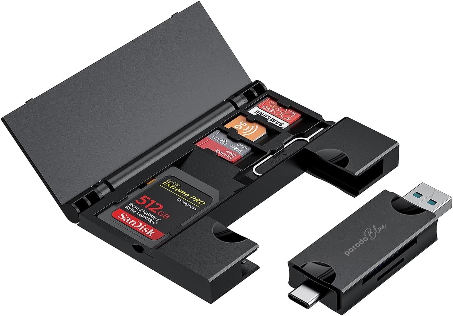 Portable Multi-Card Reader with USB-C & USB-A