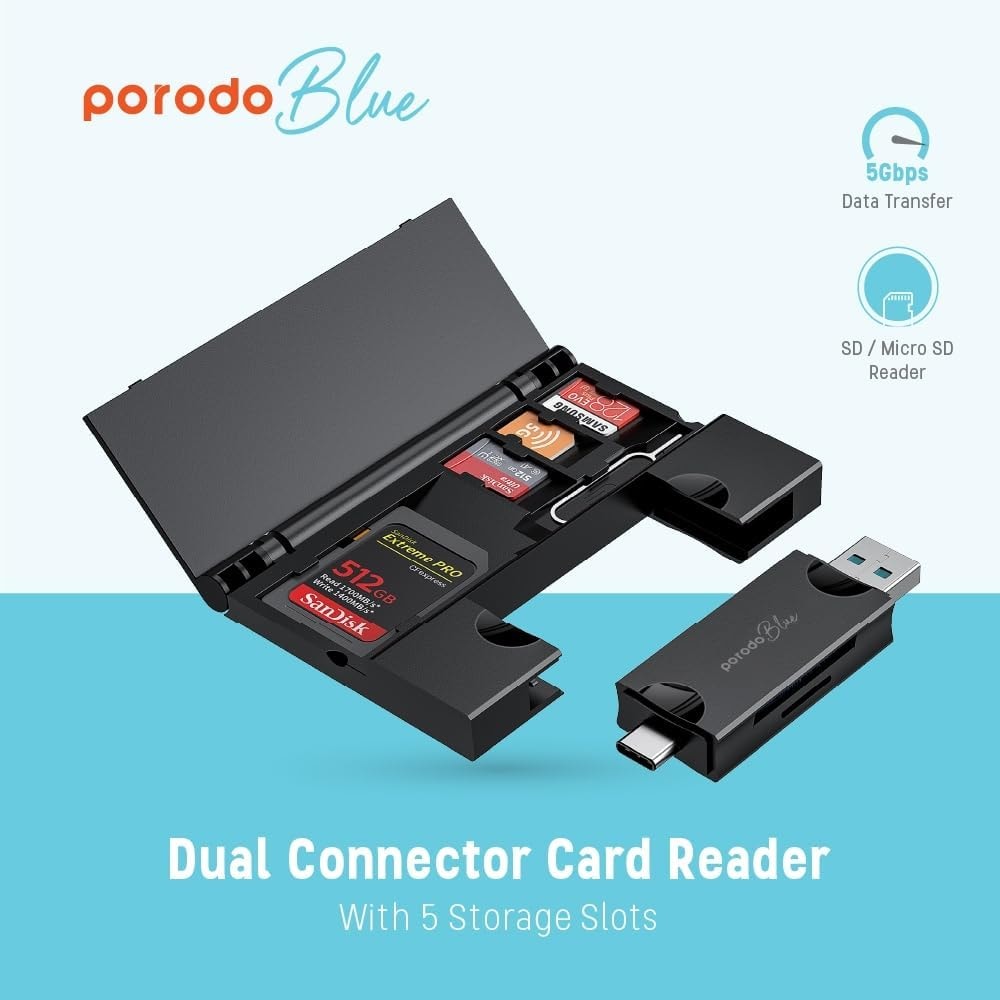 Portable Multi-Card Reader with USB-C & USB-A 3