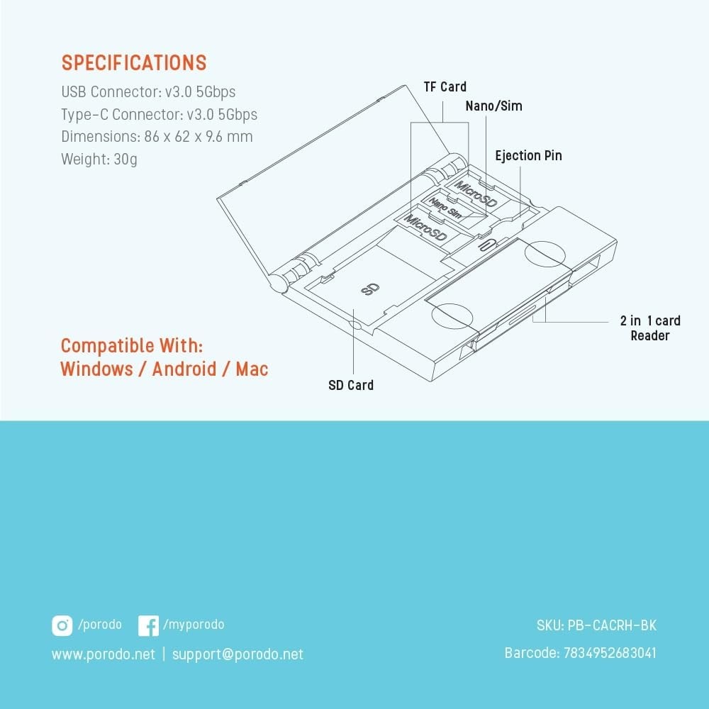 Portable Multi-Card Reader with USB-C & USB-A 5