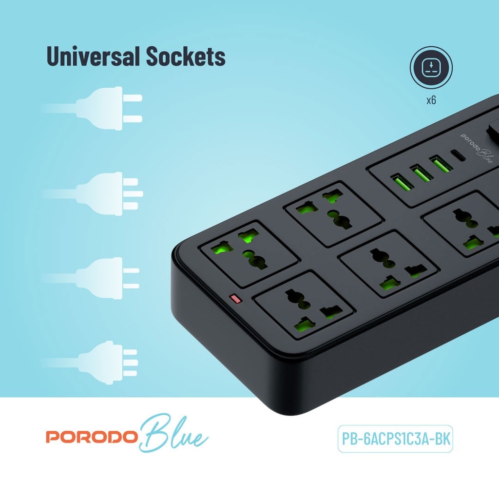 PorodoBlue Power Strip with USB Ports 4