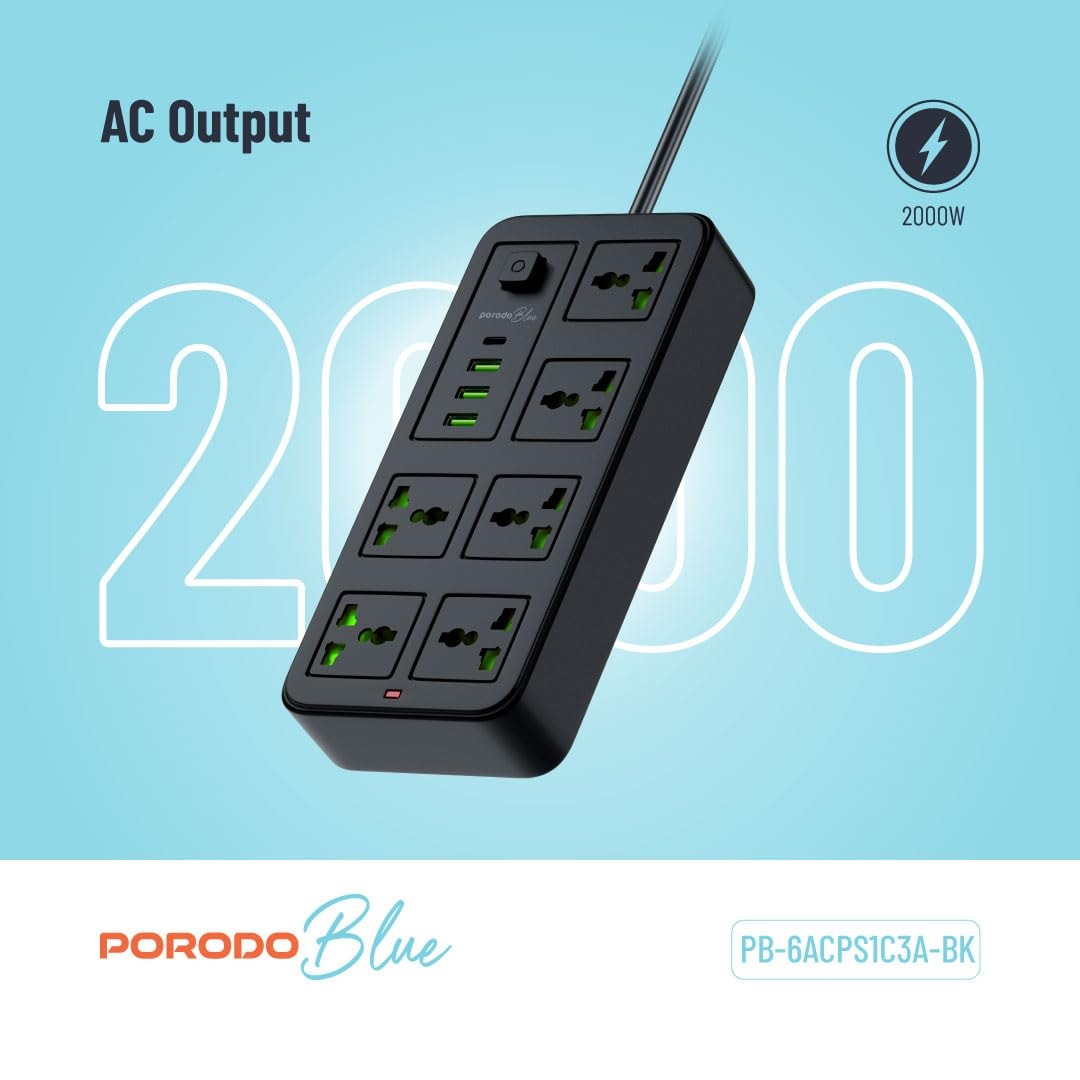 PorodoBlue Power Strip with USB Ports 5