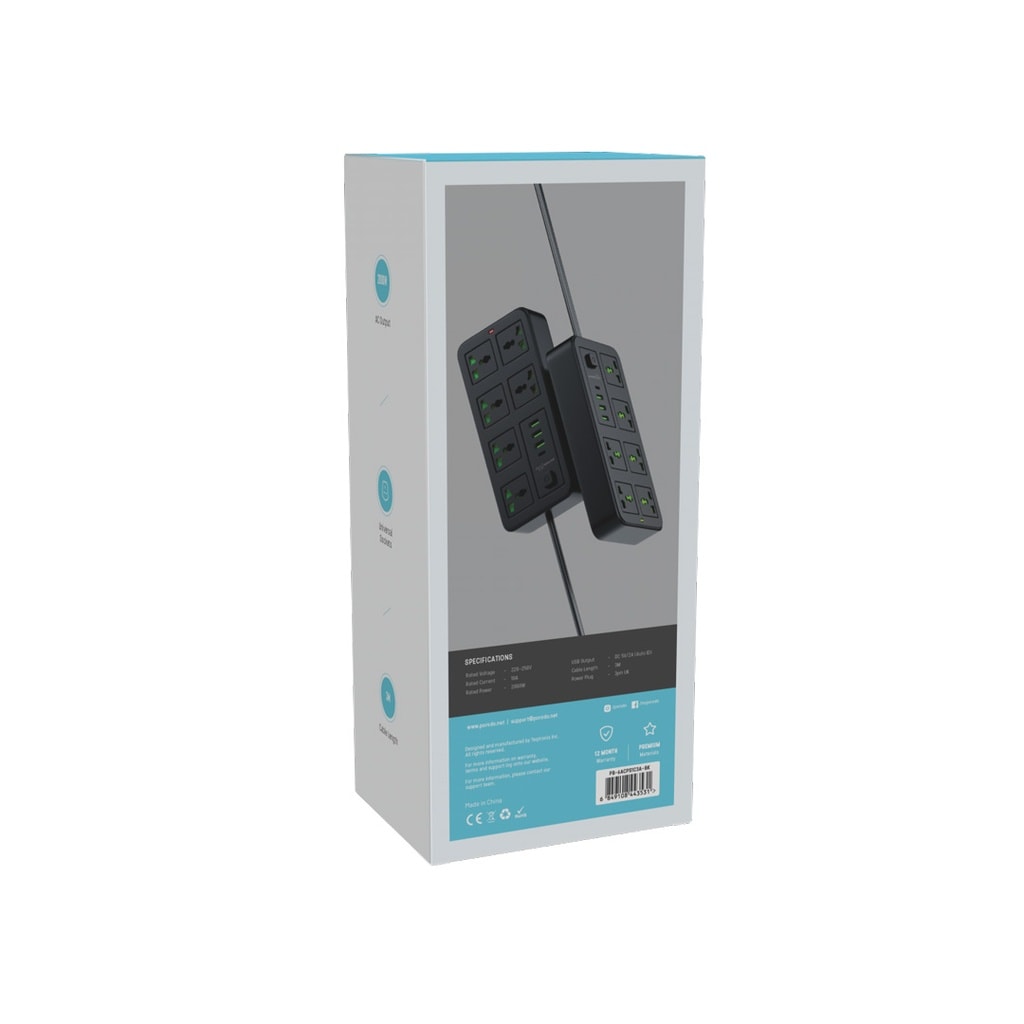 PorodoBlue Power Strip with USB Ports 6