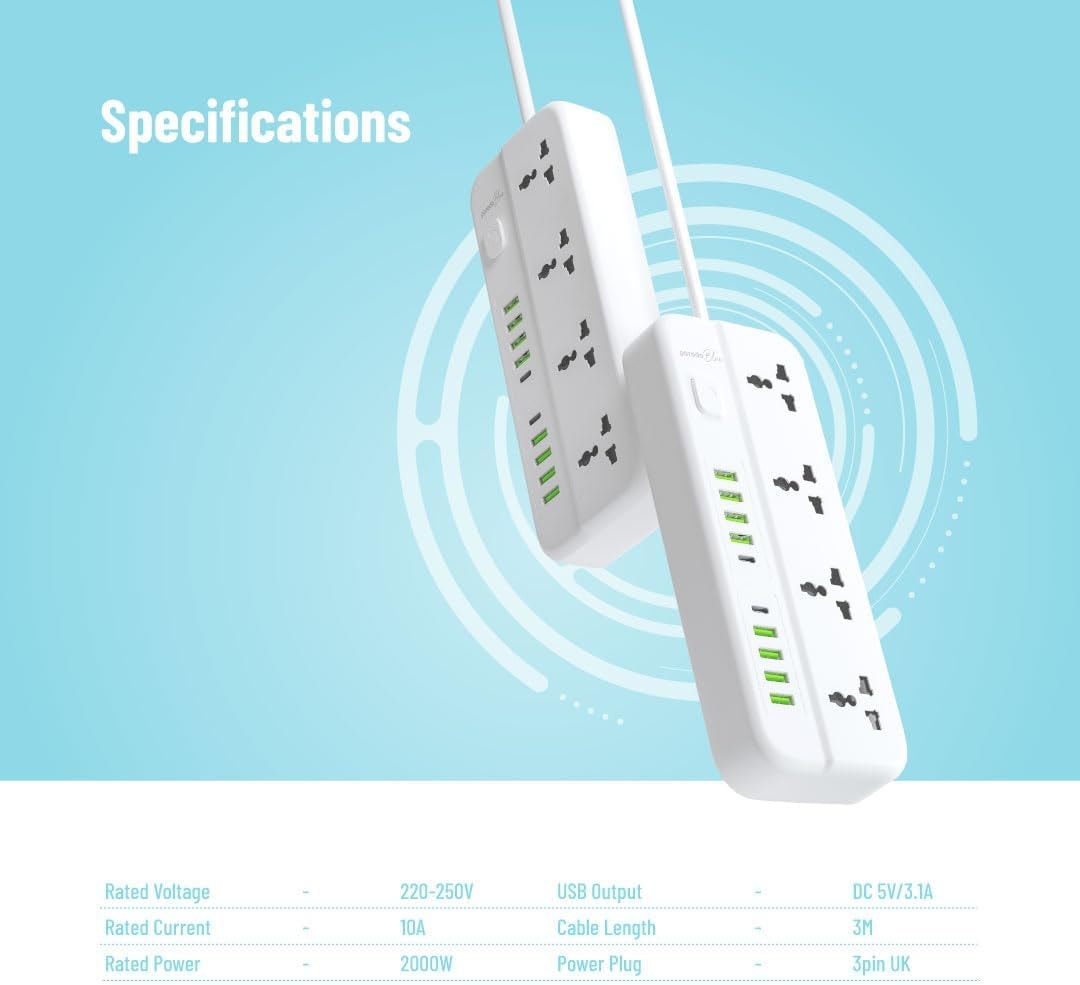 PorodoBlue Multi-Outlet Power Strip with USB Charging Ports 4