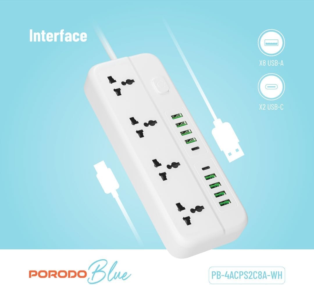 PorodoBlue Multi-Outlet Power Strip with USB Charging Ports 5