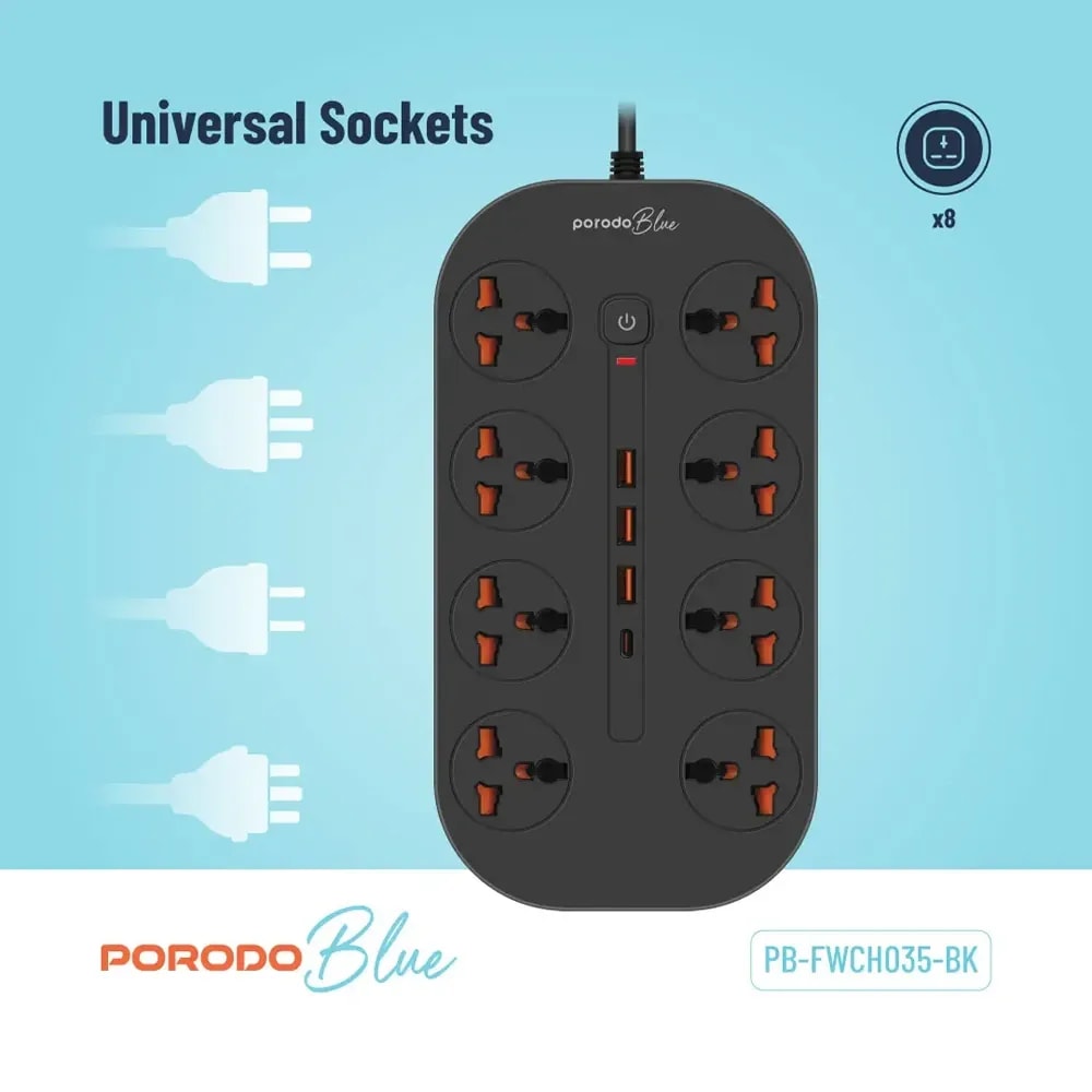 PorodoBlue Multi-Outlet Power Strip with USB Ports 3