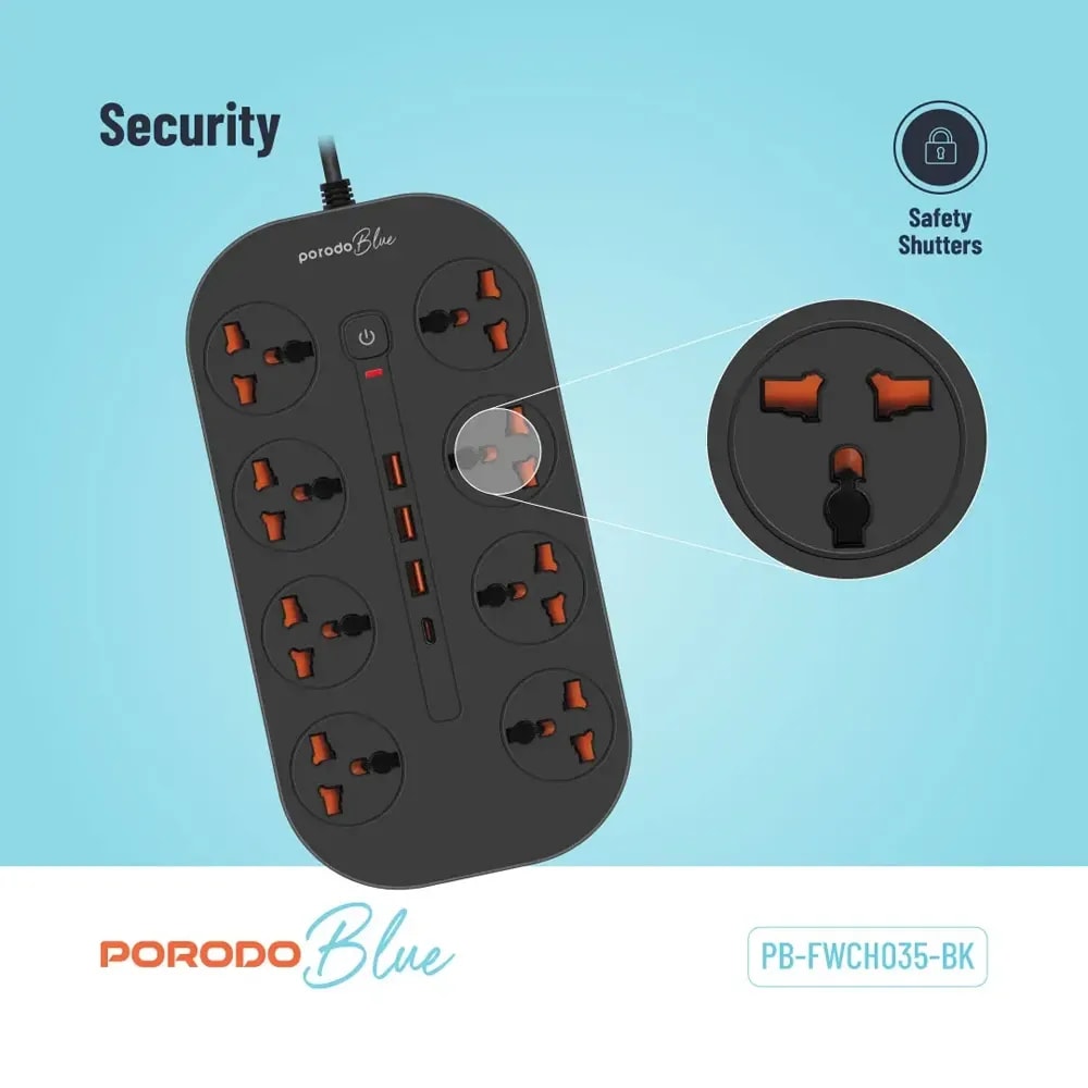 PorodoBlue Multi-Outlet Power Strip with USB Ports 4