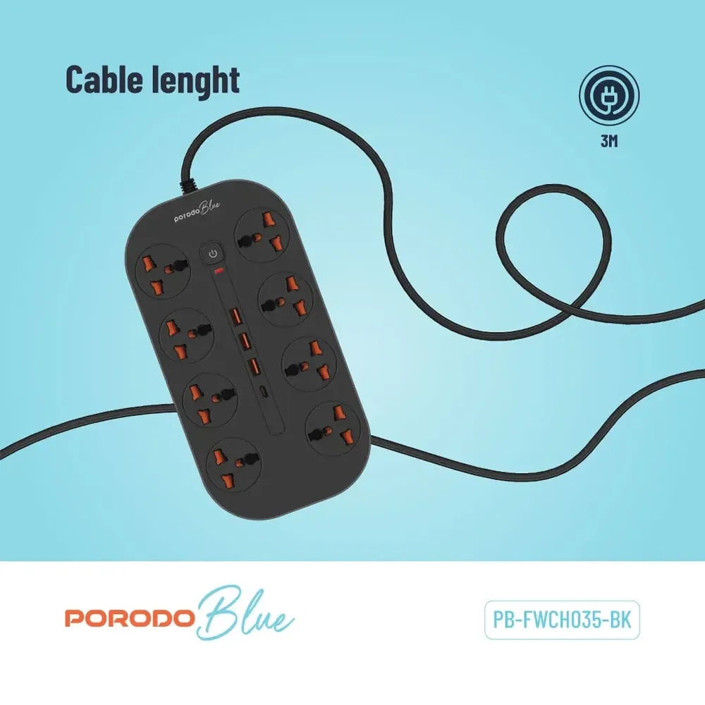PorodoBlue Multi-Outlet Power Strip with USB Ports 5