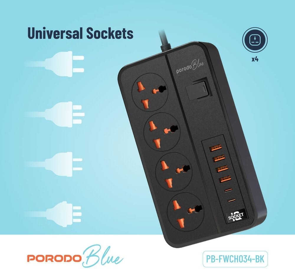 Porodo Blue Power Strip with USB Charging Ports 4