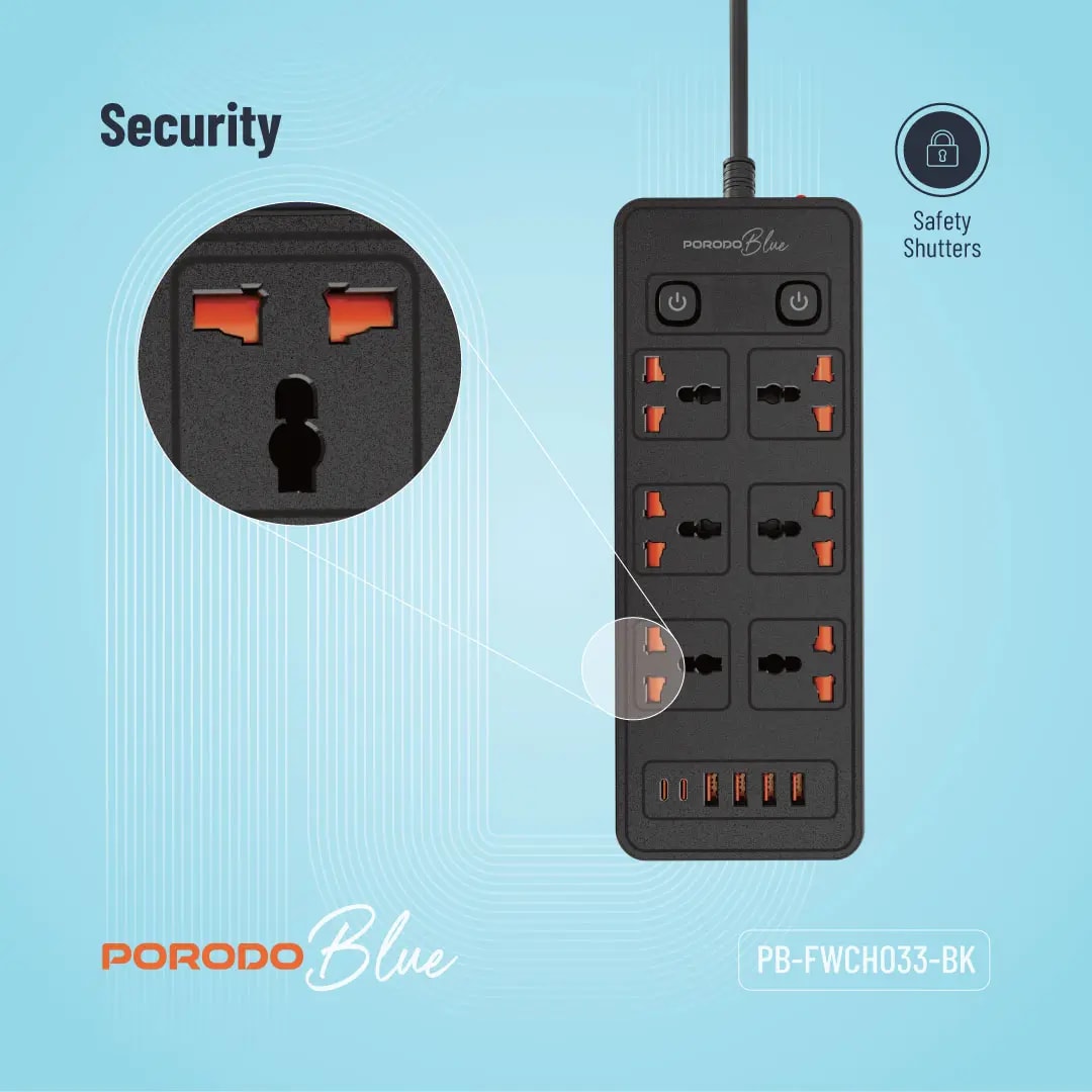 Porodo Blue Power Strip with USB Ports 3