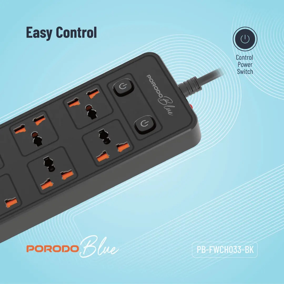 Porodo Blue Power Strip with USB Ports 5