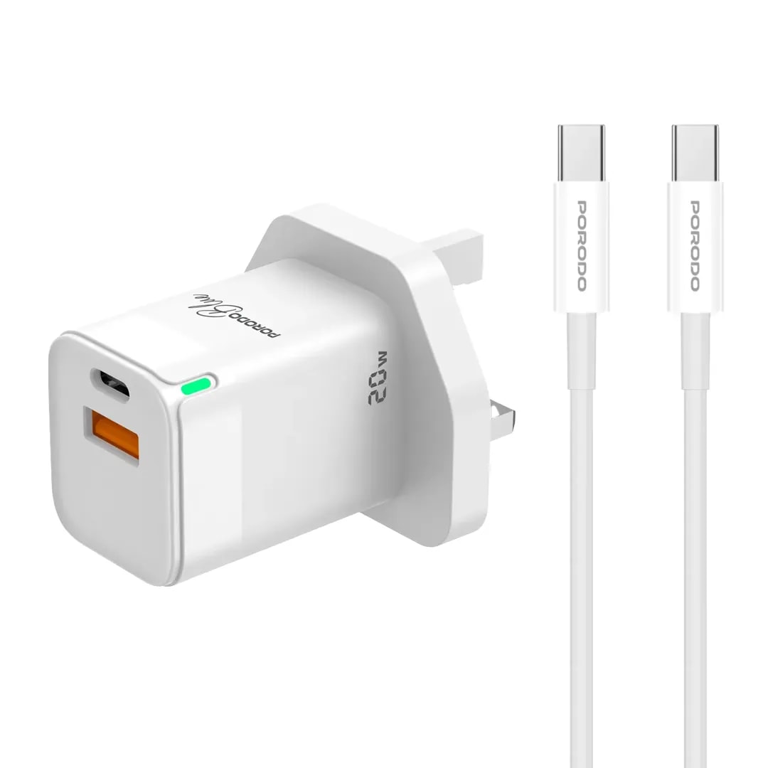 Porodo 20W USB-C Fast Charger with USB-C to USB-C Cable