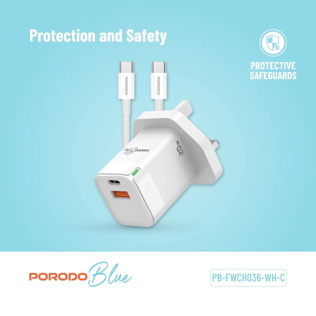 Porodo 20W USB-C Fast Charger with USB-C to USB-C Cable 5