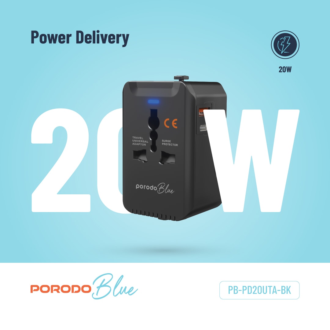 Porodo Blue Travel Universal Adapter with Surge Protector 4