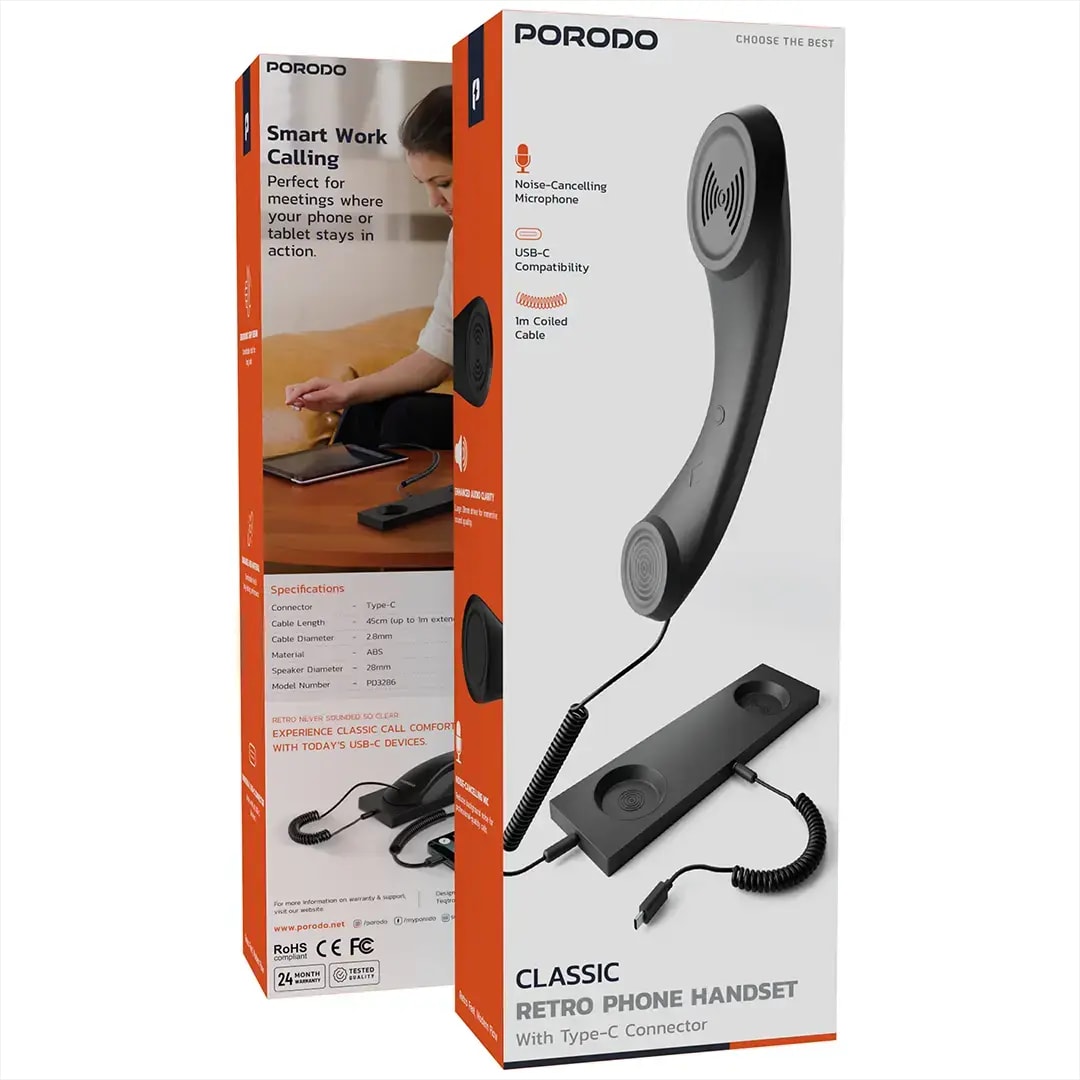 Porodo Classic Retro Phone Handset with Type-C Connector 4