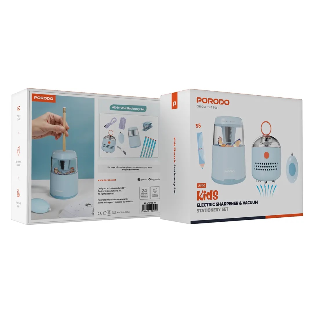 Porodo Kids Electric Sharpener & Vacuum Stationary Set 3