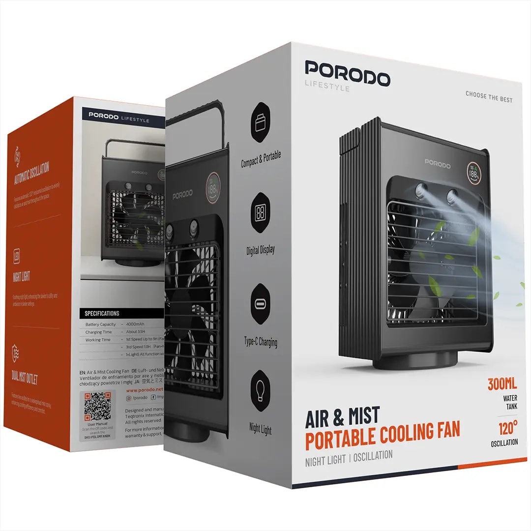Porodo Lifestyle Air & Mist Portable Cooling Fan 4