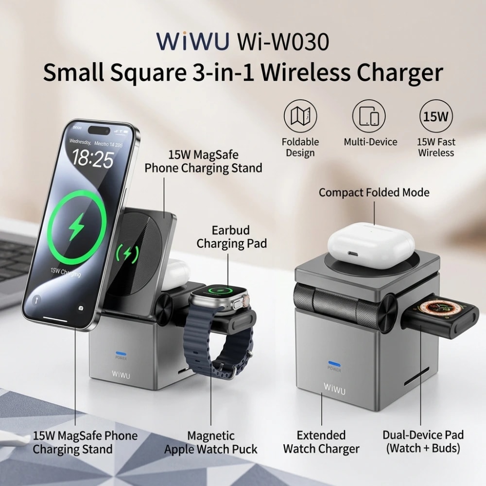 3-in-1 Wireless Charging Station with USB Hub 2