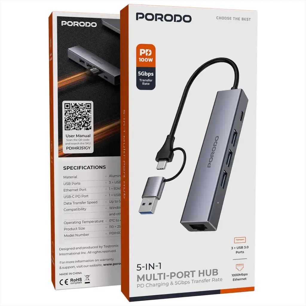 Porodo 5 IN 1 Multi Port Hub 2
