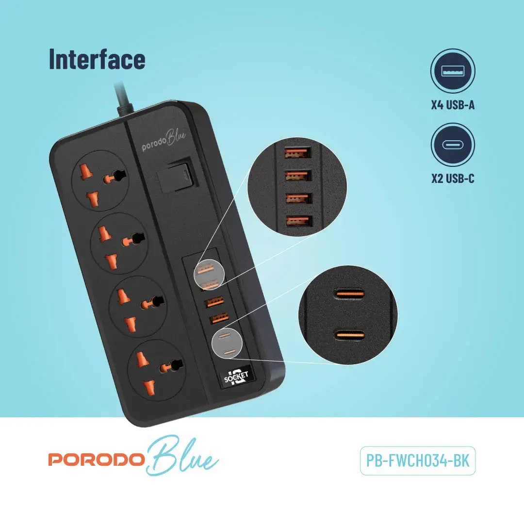 Porodo Blue 4 AC Power Strip 5