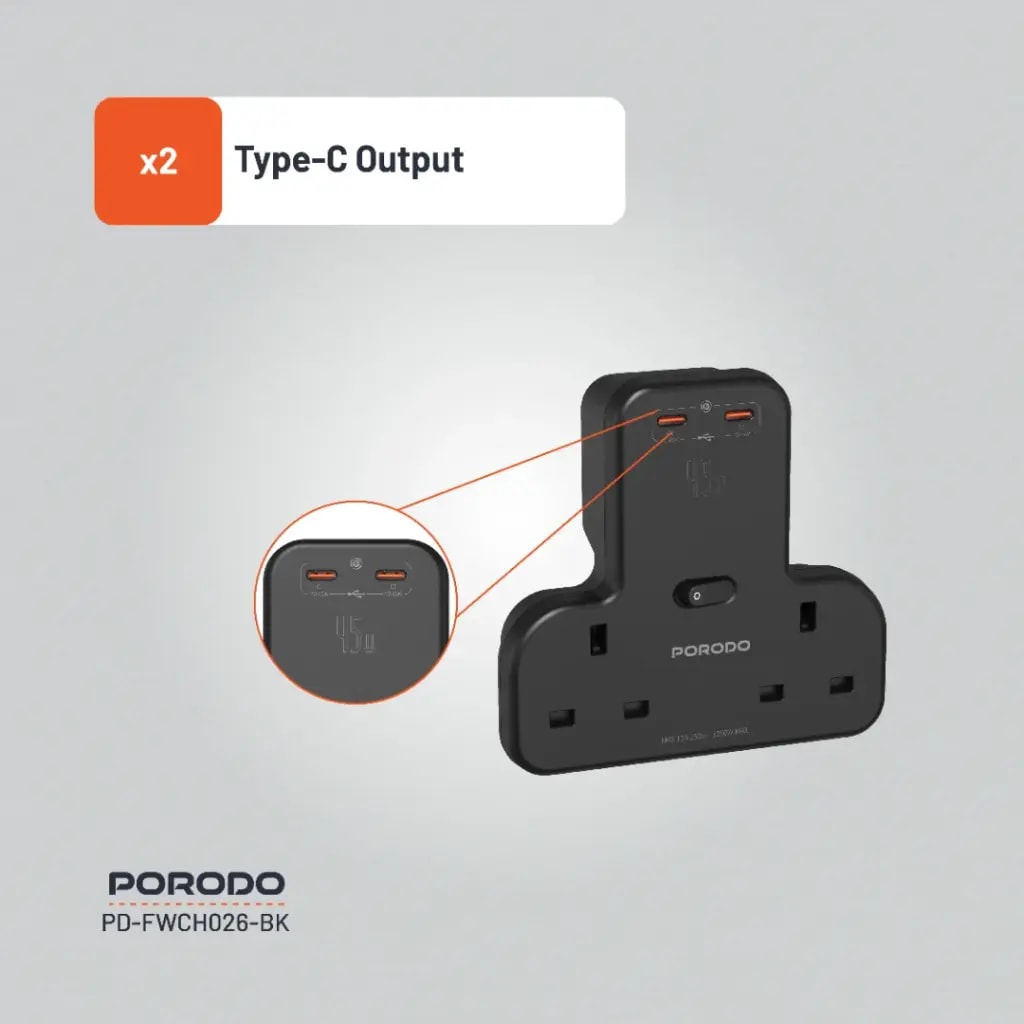 Porodo Multi-Port Wall Socket 2