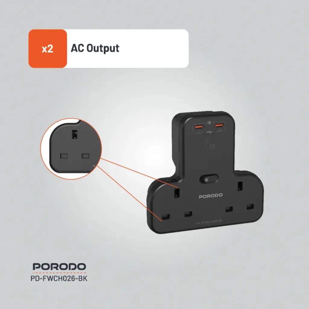 Porodo Multi-Port Wall Socket 3