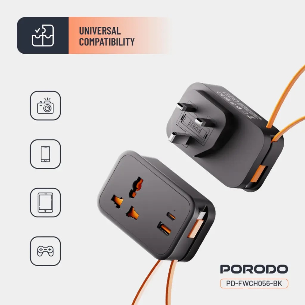 Porodo Universal Wall Socket with USB Ports 4