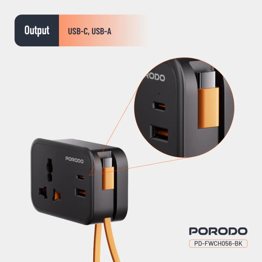 Porodo Universal Wall Socket with USB Ports 5