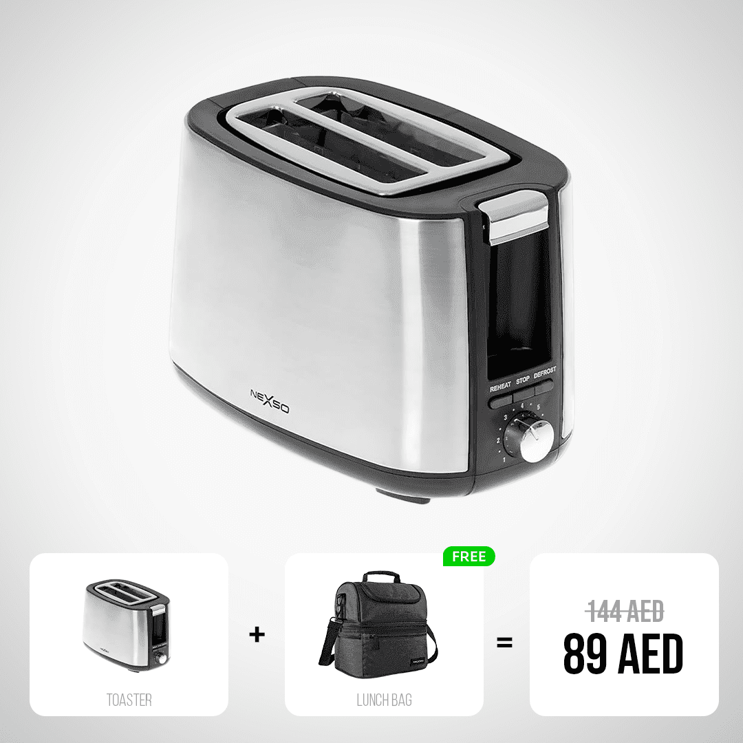 Nexso 2-Slice Stainless Steel Toaster with Free Lunch Bag