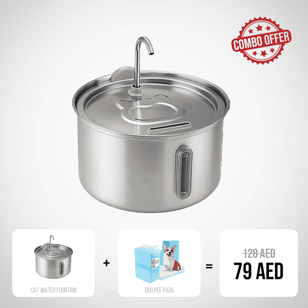 Stainless Steel Cat Water Fountain with Dog Pee Pads Combo