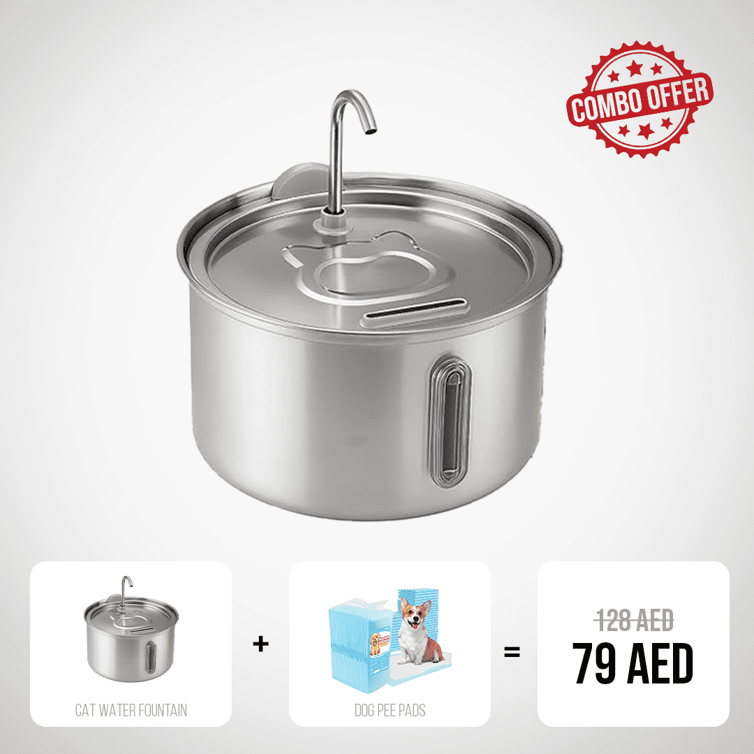 Stainless Steel Cat Water Fountain with Dog Pee Pads Combo