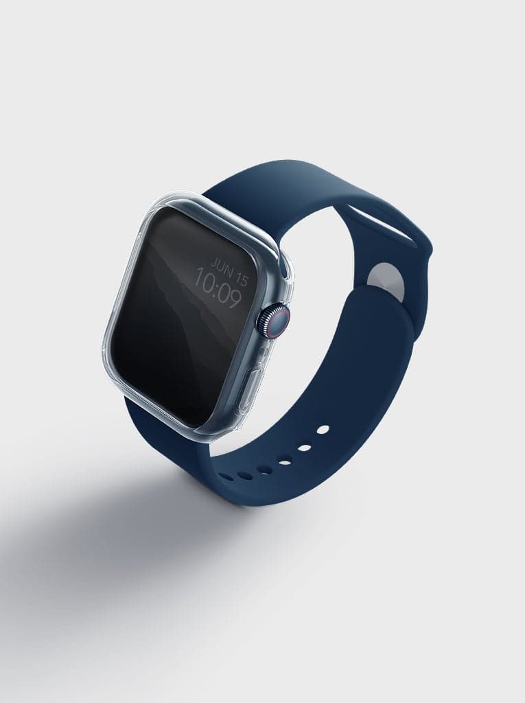 Clear Protective Case for Smartwatch with Blue Silicone Band