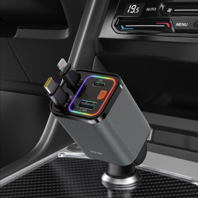 Car Charger with USB-C and Lightning Connectors