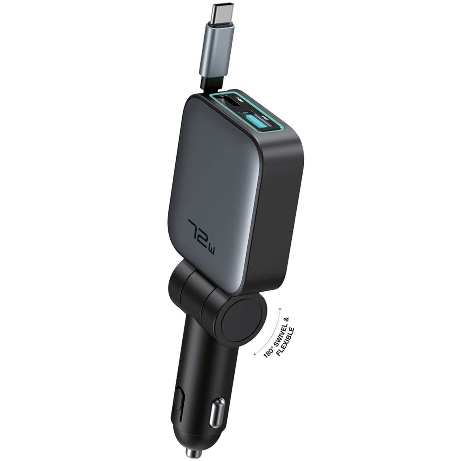 72W USB-C Car Charger with 180° Swivel