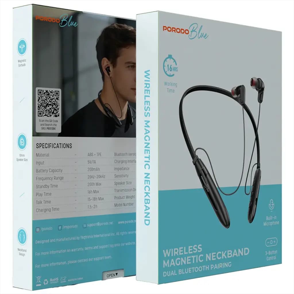 Porodo Blue Wireless Neckband Earphones
