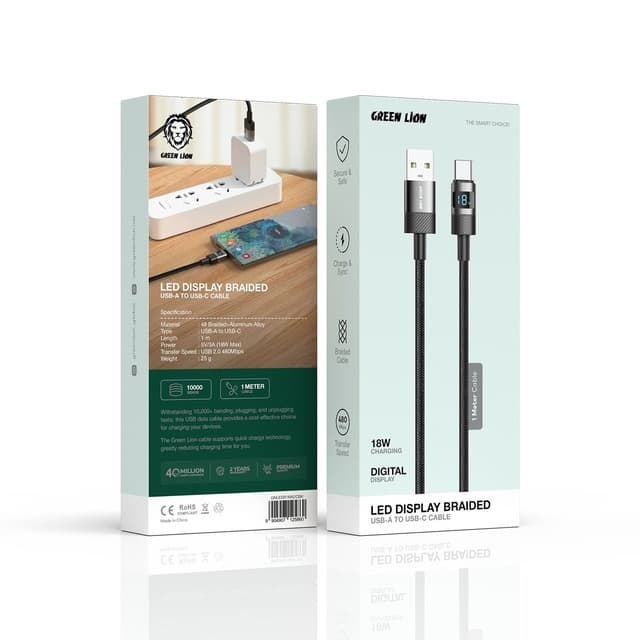 USB-A to USB-C Fast Charging Cable with Power Display