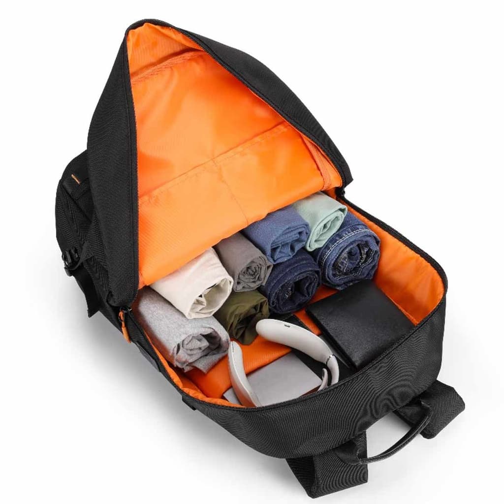 Black Sling Backpack with Orange Accents