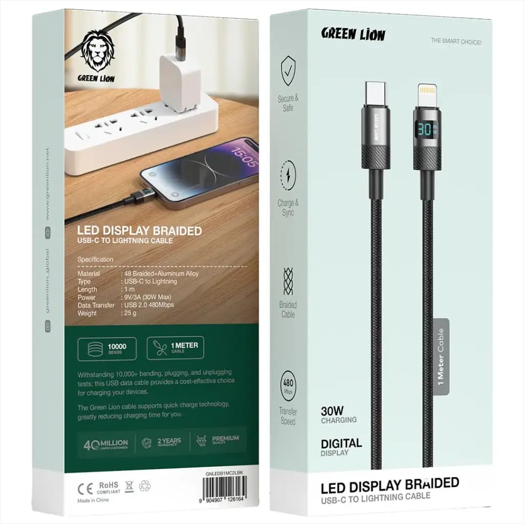 USB-C to Lightning Fast Charging Cable with Power Display