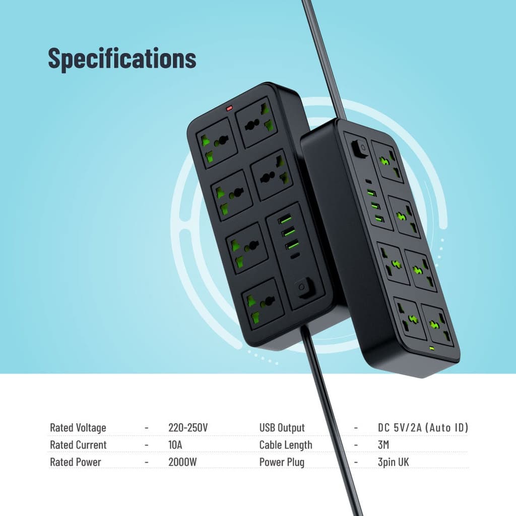 PorodoBlue Power Strip with USB Ports