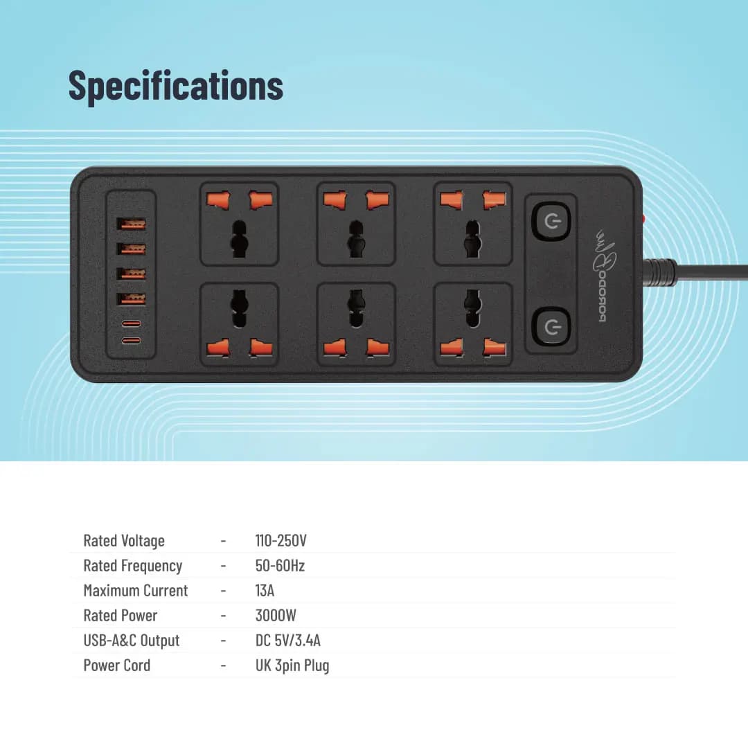 Porodo Blue Power Strip with USB Ports