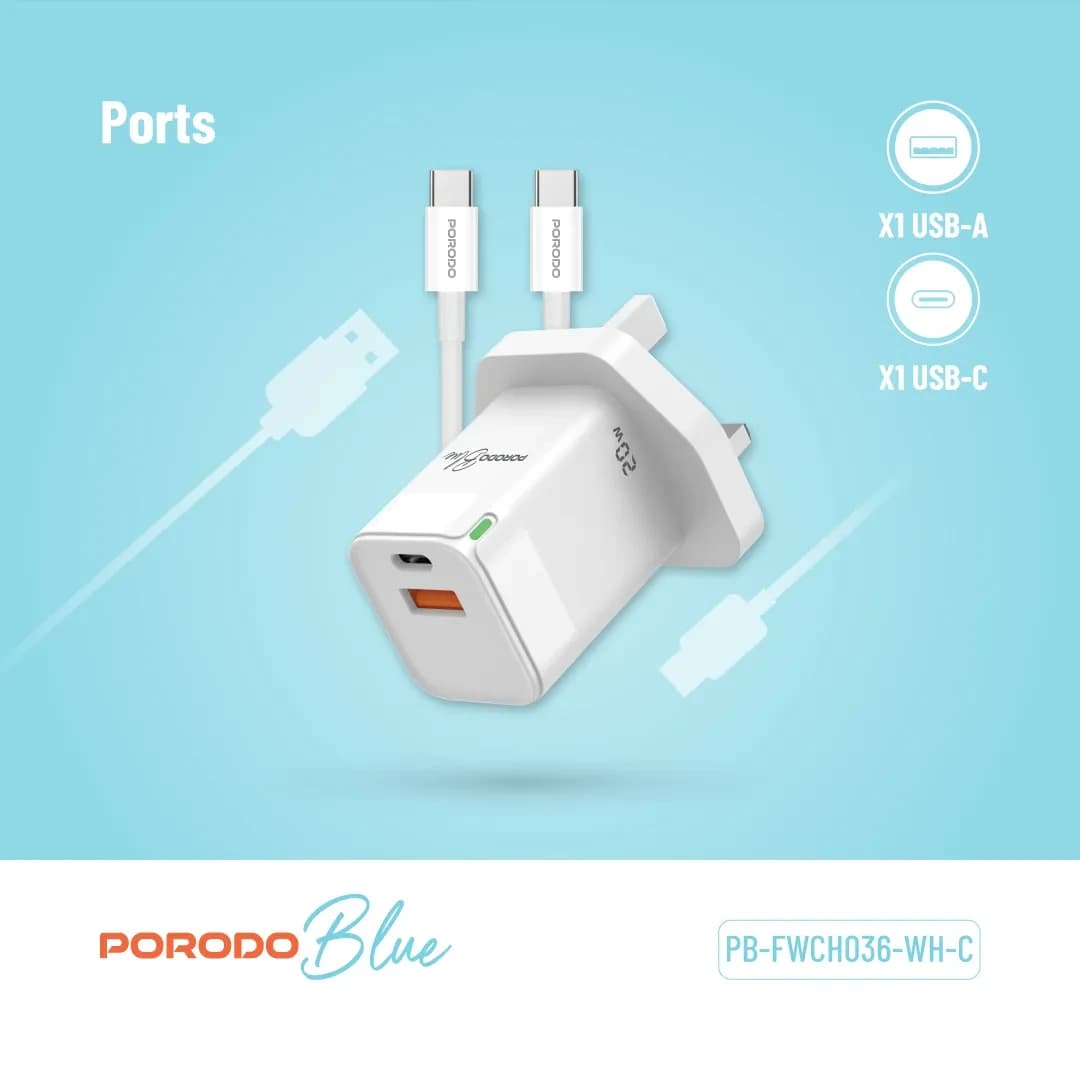 Porodo 20W USB-C Fast Charger with USB-C to USB-C Cable